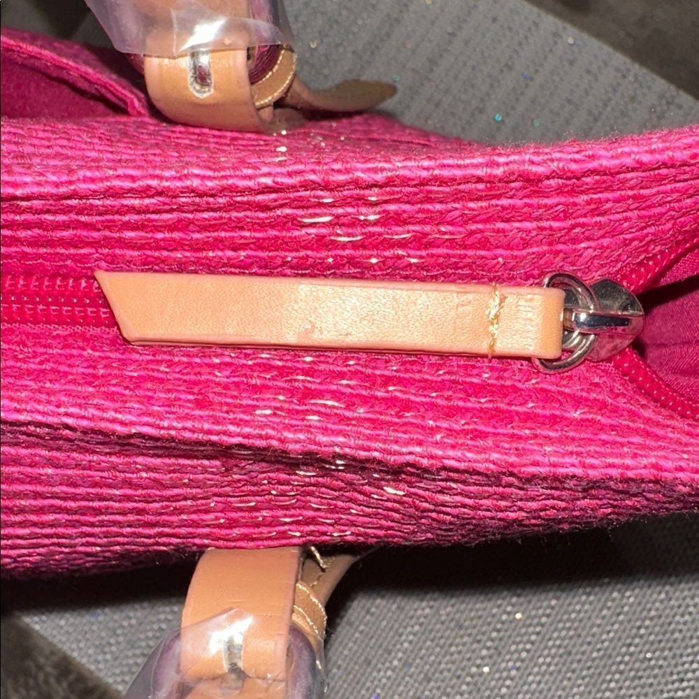 Fuchsia Pink TanβStraw Faux Leather Straps Tote Bag - Picture 10 of 12